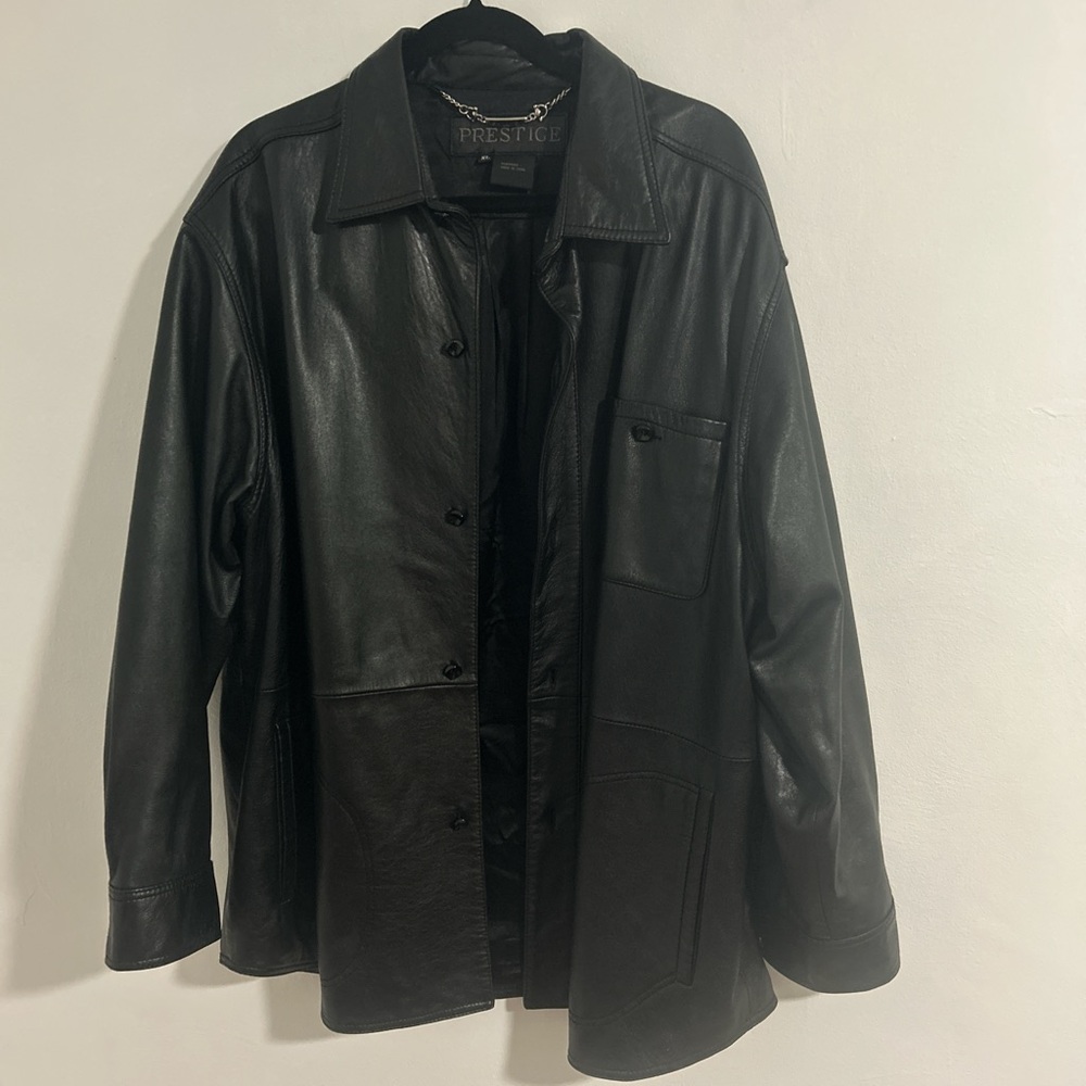 Men's Black Leather Shirt Jacket